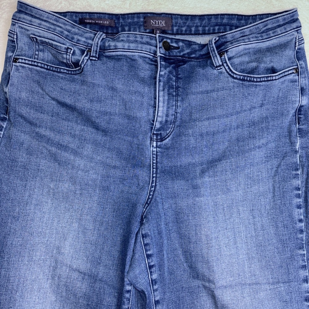 NYDJ Jeans Womens Sz 16 Blue Denim Teresa Wide Leg Boho Lift & Tuck Technology
